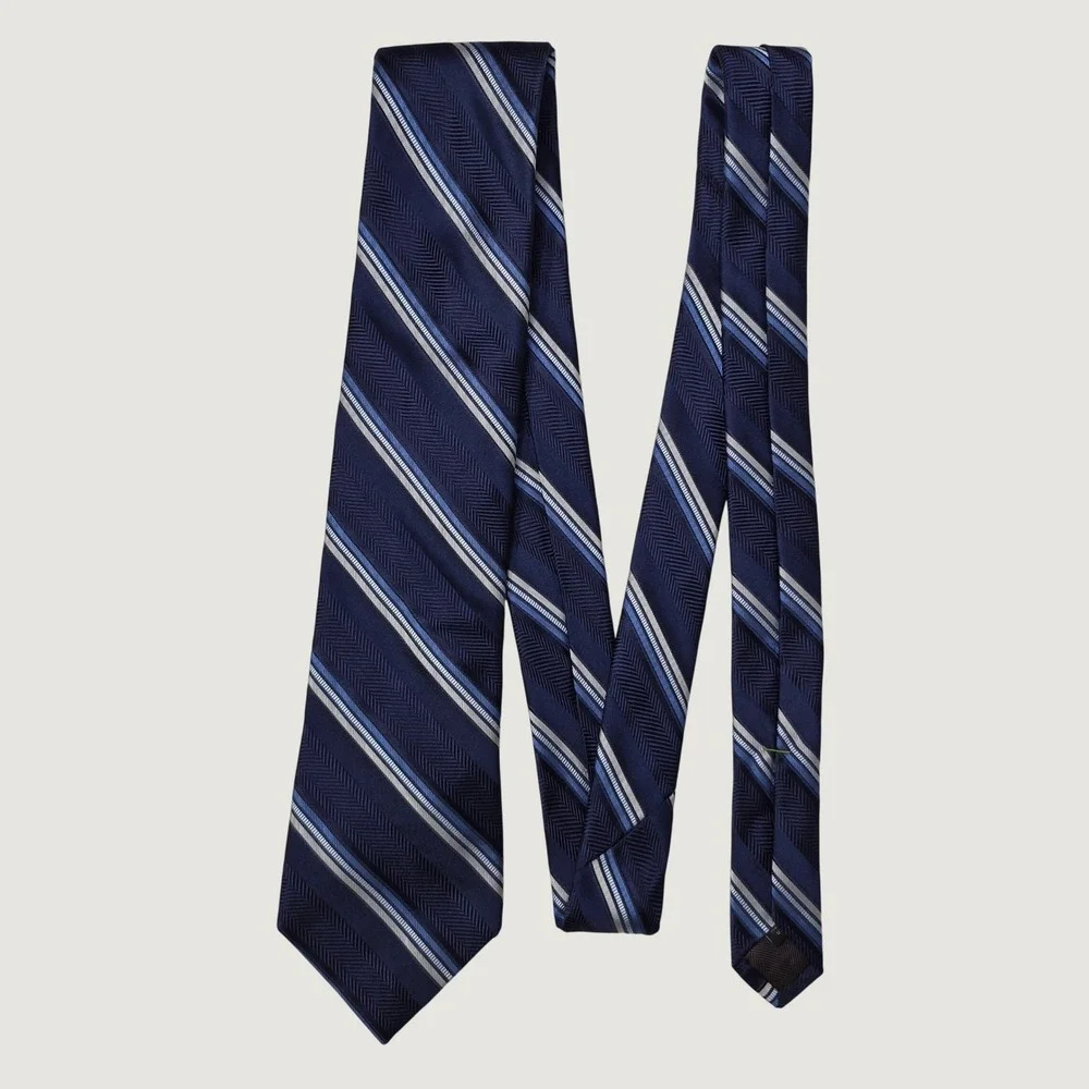 Joseph Abboud Tie Mens Navy Blue Striped Classic Silk Necktie Quiet‎ Luxury USA